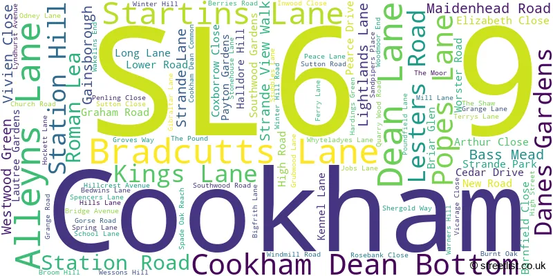A word cloud for the SL6 9 postcode